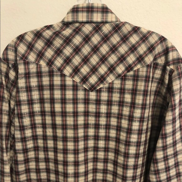 LEVIS Vintage Western Plaid Cowboy Shirt Gold Lurex Snap Buttons - Men’s Large - Picture 10 of 10